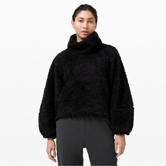 Lululemon Black Warm Restore Sherpa Pullover Sweater Size M/L Cozy Fuzzy Winter - Picture 1 of 16